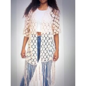 House of Harlow 1960 Crochet Fringe Boho Cardigan Shrug Topper Kimono Sz‎ OSFM